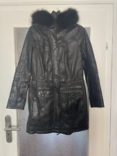 JILANI Damen Ledermantel Parka Echtleder Schwarz Pelzbesatz Gr. 38 Neuwertig
