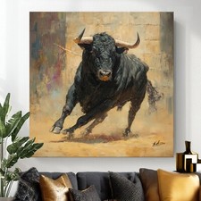 Leinwand Bild Stier Tierbilder Gemälde Wanddeko Wandbilder XXL Wohnzimmer  8188A