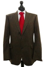 SÖR Herren Sakko Jackett 54 grün oliv kariert 2-Knopf Patches Light Tweed Neu