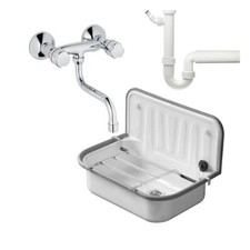 Paket Stahlausgussbecken 49,5x33,5 cm o. Überlauf 80200000 inkl. Alurost Siphon 