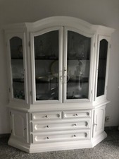 Vitrinenschrank, weiß, Massivholz, 190 cm hoch, 180 cm breit