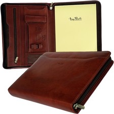 Tony Perotty A4 Schreibmappe Reißverschluss Konferenzmappe Leder Work Aktenmappe