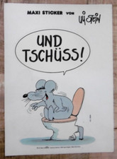 XL Werbe-Aufkleber Uli Stein Und Tschüss! Maus auf Toilette Klo 90er 16 x 25 cm