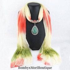 Damen Chiffon Schal Halskette Tuch Halstuch mit Anhänger Schmuck Accessoires