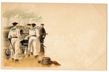 Litho AK WK I Guerre französische Matrosen an einem Geschütz Marine Uniform 1915