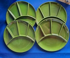 4 FONDUE Teller RACLETTE Antipasti GRILL KERAMIK 70ER Jahre Vintage Grün