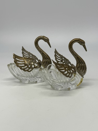 Paar salzschalen schwäne - salzschalen, glas