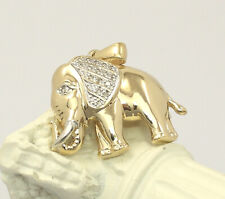 Elefant Hals Ketten Anhänger in 14 kt 14k 585 er Gelb Gold mit Diamanten Unisex