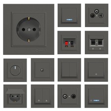 Schuko Steckdose, Wechselschalter, Dimmer, Taster, Lichtschalter KAREA Anthrazit