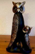 Eule mit Kind, Dekofigur, 26 cm hoch, schwarz/silberfarben