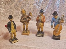4 Musiker - Kontrabass, Tuba, Trompete - Kunstharz - 16 cm, vintage Mittenwald