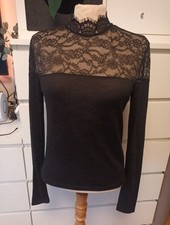 H&M Langarmshirt mit Spitzenbesatz und Stehkragen Gr. M Neu