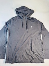 Polo Ralph Lauren Hoodie Shirt Mens Medium Gray White Pony Lightweight Pullover