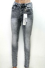 JEWELLY Damen Jeans Grau Weiß High Waist Denim Knopfleiste Stretch JW22128