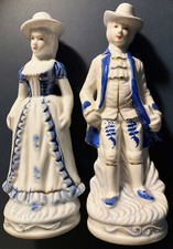Deko Porzellan Figuren Paar Weiß Blau Gold ca. 20 cm