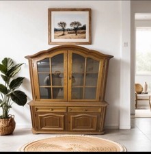 Rustikaler Vitrinen Schrank Aus Holz, Mit Glastüren 2-teilig 