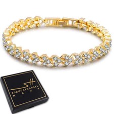 Edles Armband Geschenk Bracelet *Cubic Zirkonia* Gold +Etui Weihnachtsgeschenk