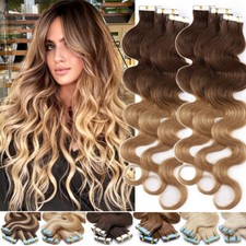 Ombre Tape In Echthaar Hair Extensions Haarverlängerung 2,5g Tresse Weft Gewellt