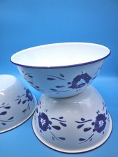 Emailleschüssel Küchenschüssel ca. 23x10 cm 3 Stück  blaue Blüten we381