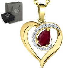 Echter Rubin Herz Kette 925 Silber Geschenk für Frauen Damen Freundin Gold rot