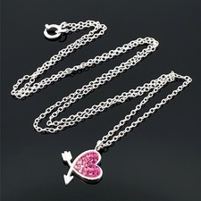 KETTE & HERZ ANHÄNGER  AUS 925/- SILBER MIT PINK KRISTALL SCHMUCKJAGD