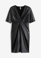 Neu Lederimitat-Kleid mit V-Ausschnitt Gr. 42 Schwarz Damen Freizeitkleid