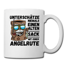 Alter Sack mit einer Angelrute Angeln Angler Tasse  Geschenk