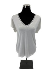 QS Damen T-Shirt weiß Gr. M mit Spitze am Ausschnitt Shirt Top Oberteil