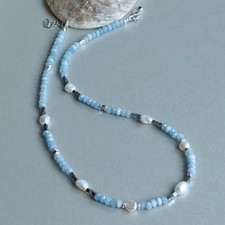 ✨balirena DAMEN HALSKETTE AQUAMARIN RONDELLE BAROCK PERLEN HÄMATIT Würfeln