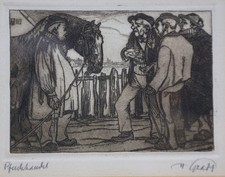 Rudolf Schiestl (1878-1931): Radierung "Pferdehandel". Signiert