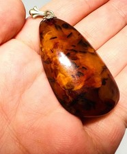 Antiker Art Deco Bernstein Anhänger 835 Silber Butterscotch Cognac 6cm
