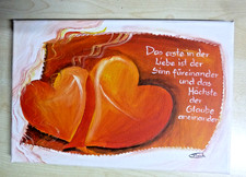 Leinwandbild 20 x 30 cm 2 Herzen Liebe Spruch auf Leinwand Orange Wandbild