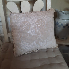 Antikes Boudoir Sofa Kissen gehäkelt Engel Frankreich Handarbeit Shabby Chic