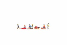NOCH N  Kinder im Schnee, Figuren-Set für Spur N, 6 Kinder mit Schlitten und