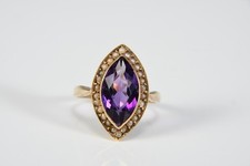 C25W04- Art Déco Gold 585 14kt Ring Amethyst und Saatperlen