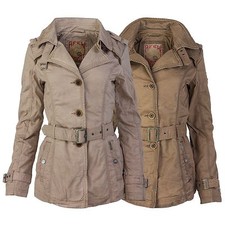 Khujo Damen Übergangsjacke Trenchcoat abnehmbarer Gürtel Kurzmantel Jacke 