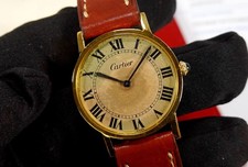 CARTIER 31 mm Pre-Must Ronde Vermeil 925 Silber Handaufzug gold plated Pochette