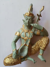 Bronze Skulptur Thai Tempel Musiker mit Gitarre, Thailand 1990er 13 cm 670 g