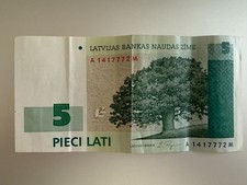 Latvija 5 Lati Banknote –