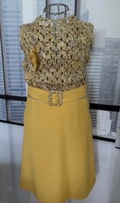 Abendkleid  Gr.36 gehäkeltes Oberteil Gelb-Gold  Bügelfrei Atmungsaktiv
