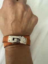 Original Hermès Kelly Single Tour Armband Leder Orange Silber