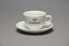 Cappuccinotasse mit Unterteller von ANCAP mit Logo von Primo Aroma Kafferösterei
