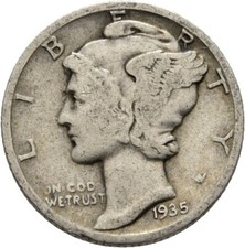 USA Liberty One Dime 1935