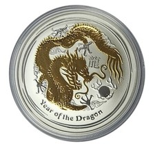 Australien 1 Oz Silber Lunar II Drache 2012 vergoldet ( Gilded ) mit Zertifikat