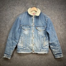 Levis Denim Sherpa Jacke Damen Größe UK 14 Blau Orange Tab Vintage 70er Trucker