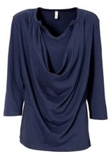 SHIRT mit V-AUSSCHNITT und WASSERFALL marine 3/4-ARM 44/46 48/50 52/54 56/58 NEU