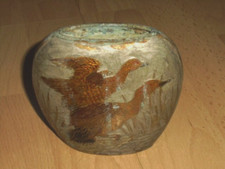 Rarität!!! Alte ovale mit Vögeln verzierte Vase- Messing  handbemalt 12x11x6 cm