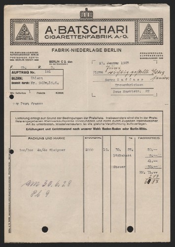 Berlin rechnung 1928 - rechnung,