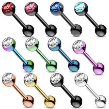 1,6mm Zungen Piercing Zirkonia Barbell Strass Kristall Hantel Brust Z309