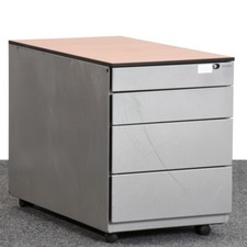 Ahrend Rollcontainer, Deckplatte Kirsch Optik, Korpus Metall, silber, 4 Schublad